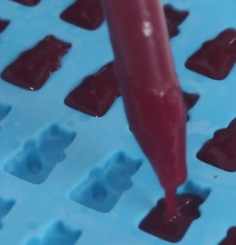 몰드에 백양금 용액을 붓는 모습