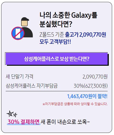 삼성-케어-플러스-가격-핸드폰-삼성전자-자급제-갤럭시-폴드-분실-도난-자기-부담금