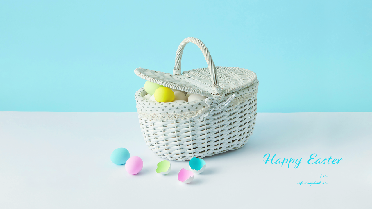 06 계란 바구니 하늘색배경 C - Happy Easter 부활절계란배경화면