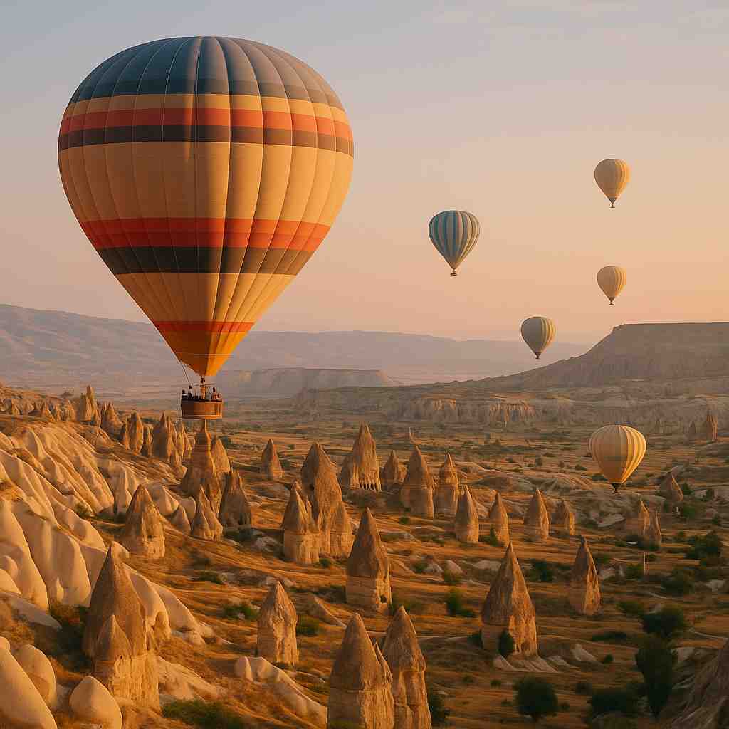 터키 중부의 카파도키아의 열기구 절경