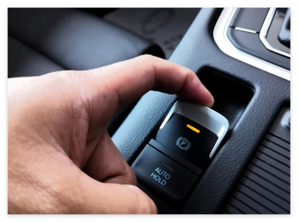 전자식 브레이크 (EPB)를 손가락 으로 당기고 있는 모습