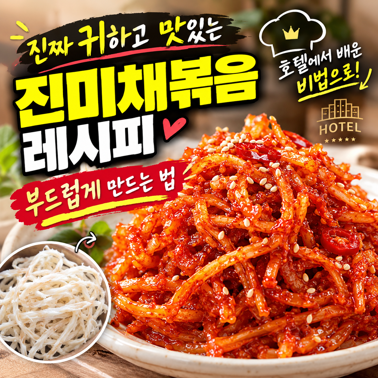 진짜 귀하고 맛있는 진미채볶음 레시피, 호텔에서 배운 비법으로 부드럽게 만드는 법