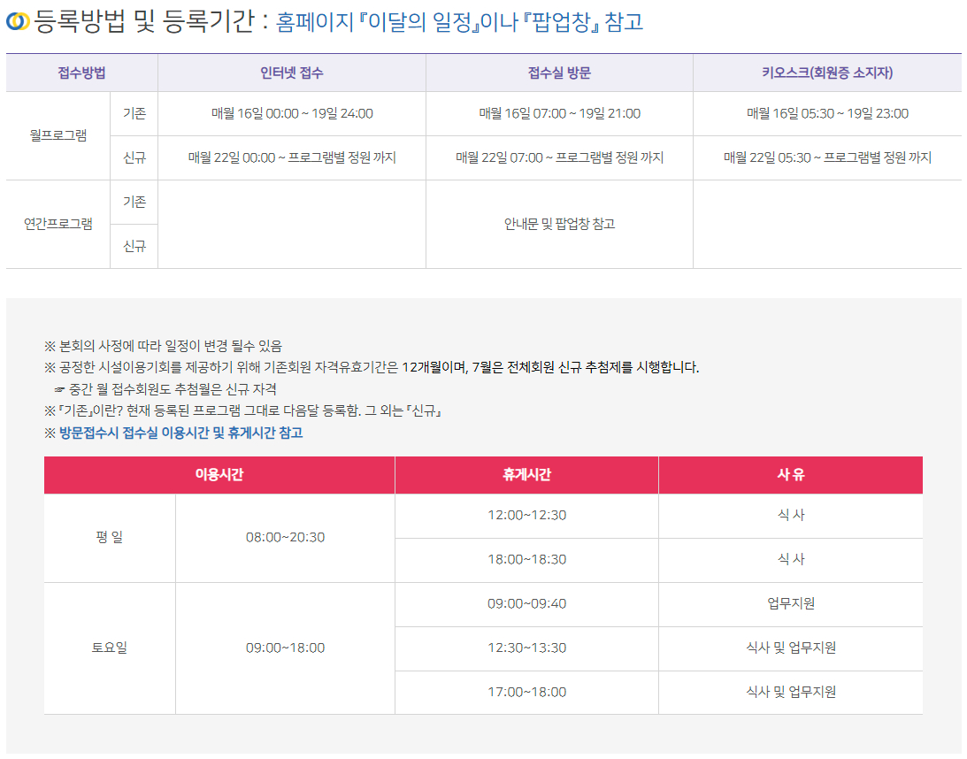 올림픽기념국민생활관 부산사회체육센터 등록방법, 등록기간 등 접수안내