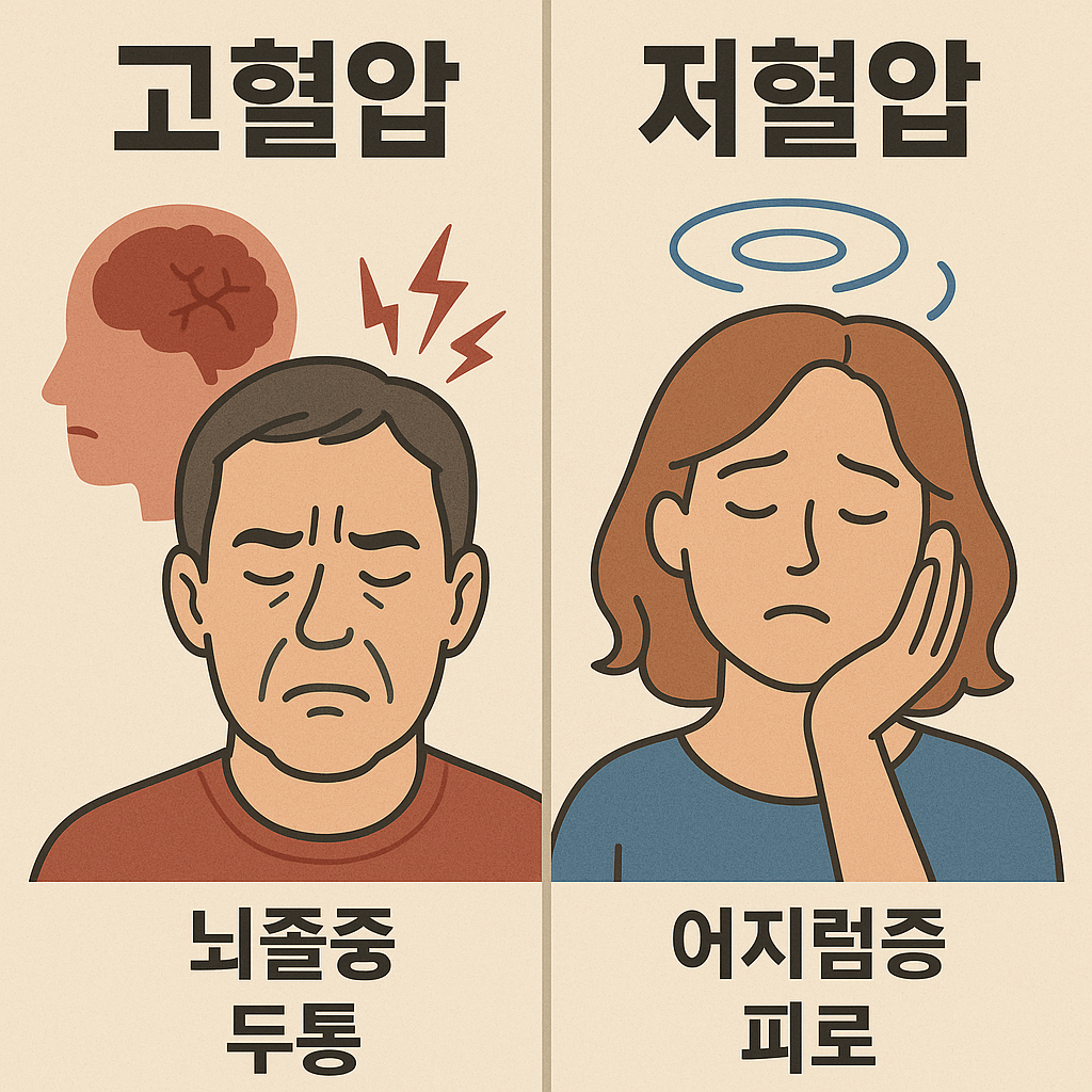 고혈압과 저혈압 증상을 비교한 일러스트