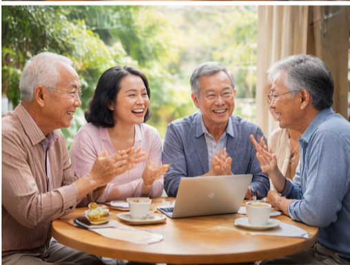 시니어모임에서 서로의 입장을 배려하면서 천천히 호흡을 조절하고 즐거운 대화하는 시니어 들
이미지 출처: Gemini AI 생성