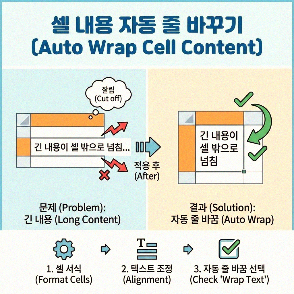 엑셀 셀 자동 줄바꿈 설정 이것만 알면 끝
