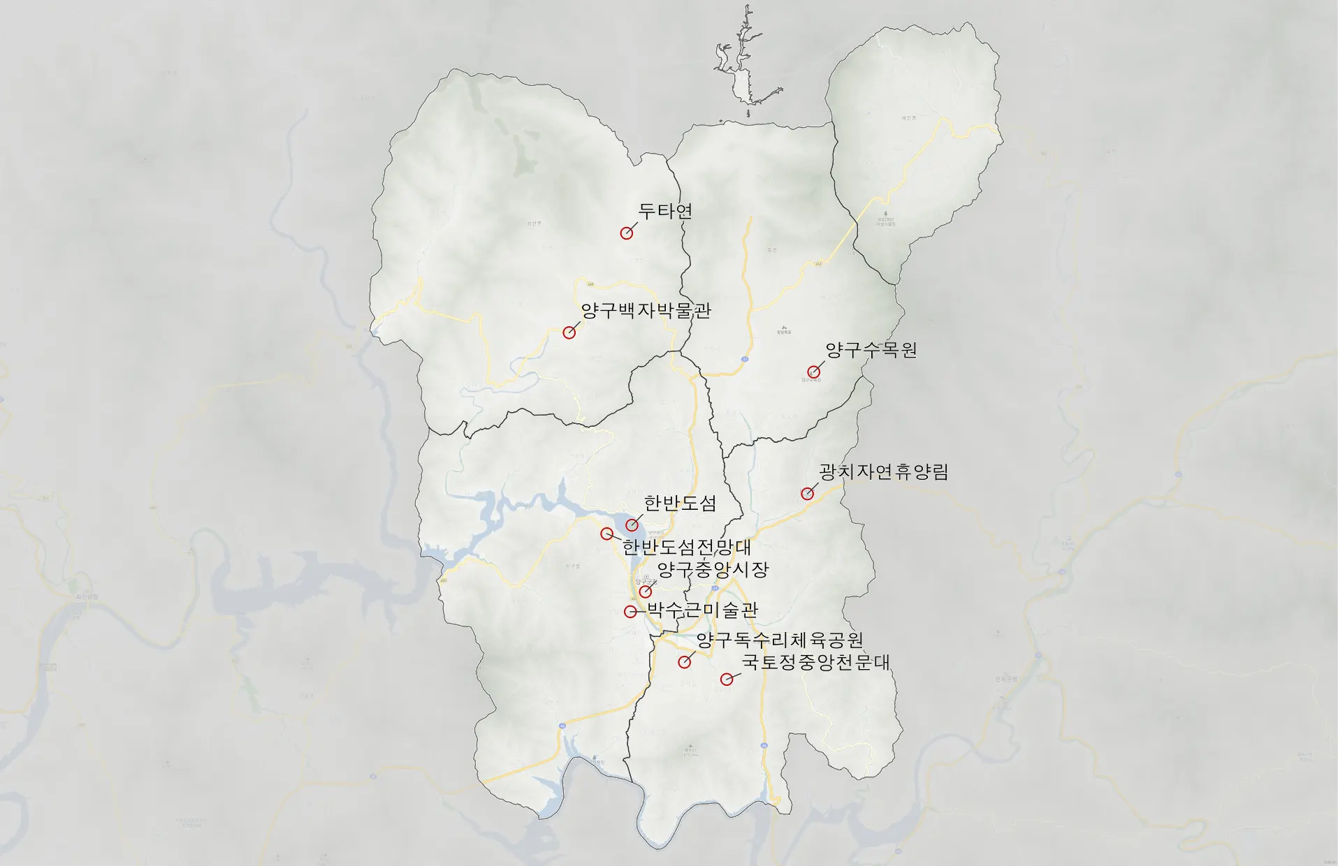 양구 가볼만한 10곳 위치도