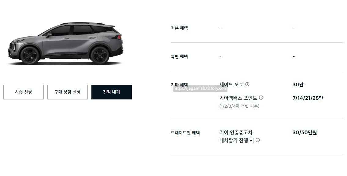 25년 10월 2026 스포티지 세이브 오토, 기아멤버스 포인트, 기아 인증중고차 내차 팔기 구매 혜택