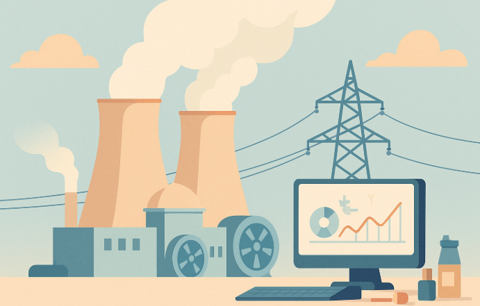 원자력발전소 그림과 주가 그래프화면