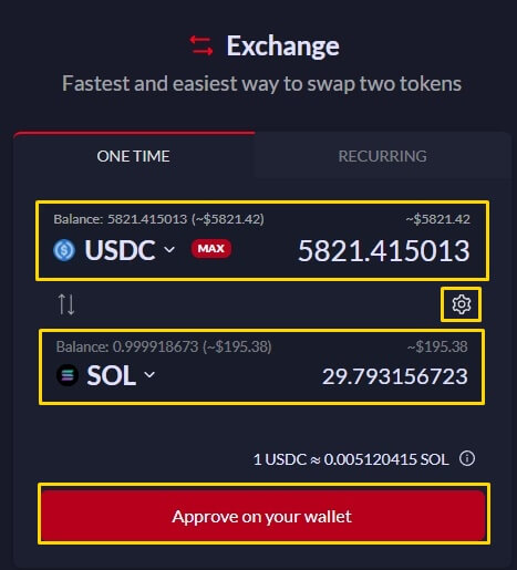 스테이블 코인에서 솔라나로 다시 스왑하는 과정