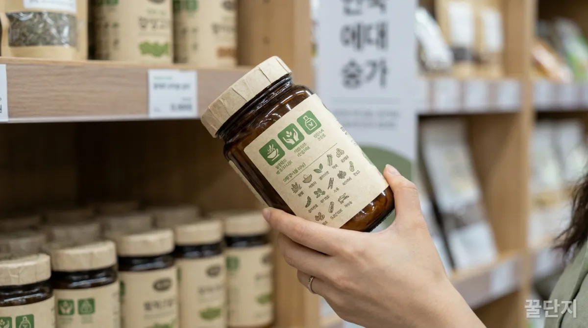 친환경 제품의 성분표와 인증 마크를 확인하는 모습