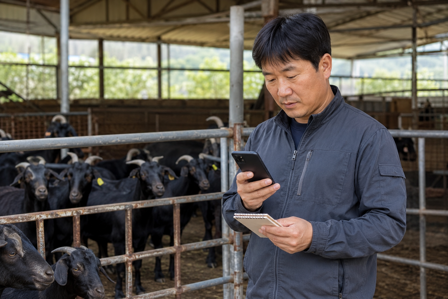 염소 출하 전 경매일정과 낙찰단가를 확인하는 농장주 예시 이미지