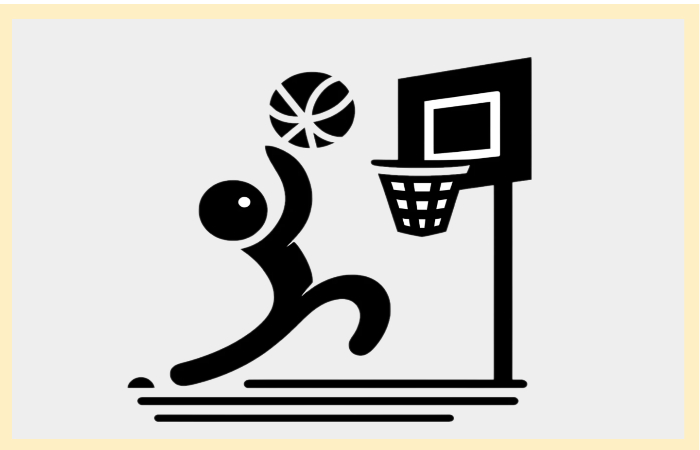 농구 슛을 시도하는 사람을 단순 아이콘으로 표현한 이미지