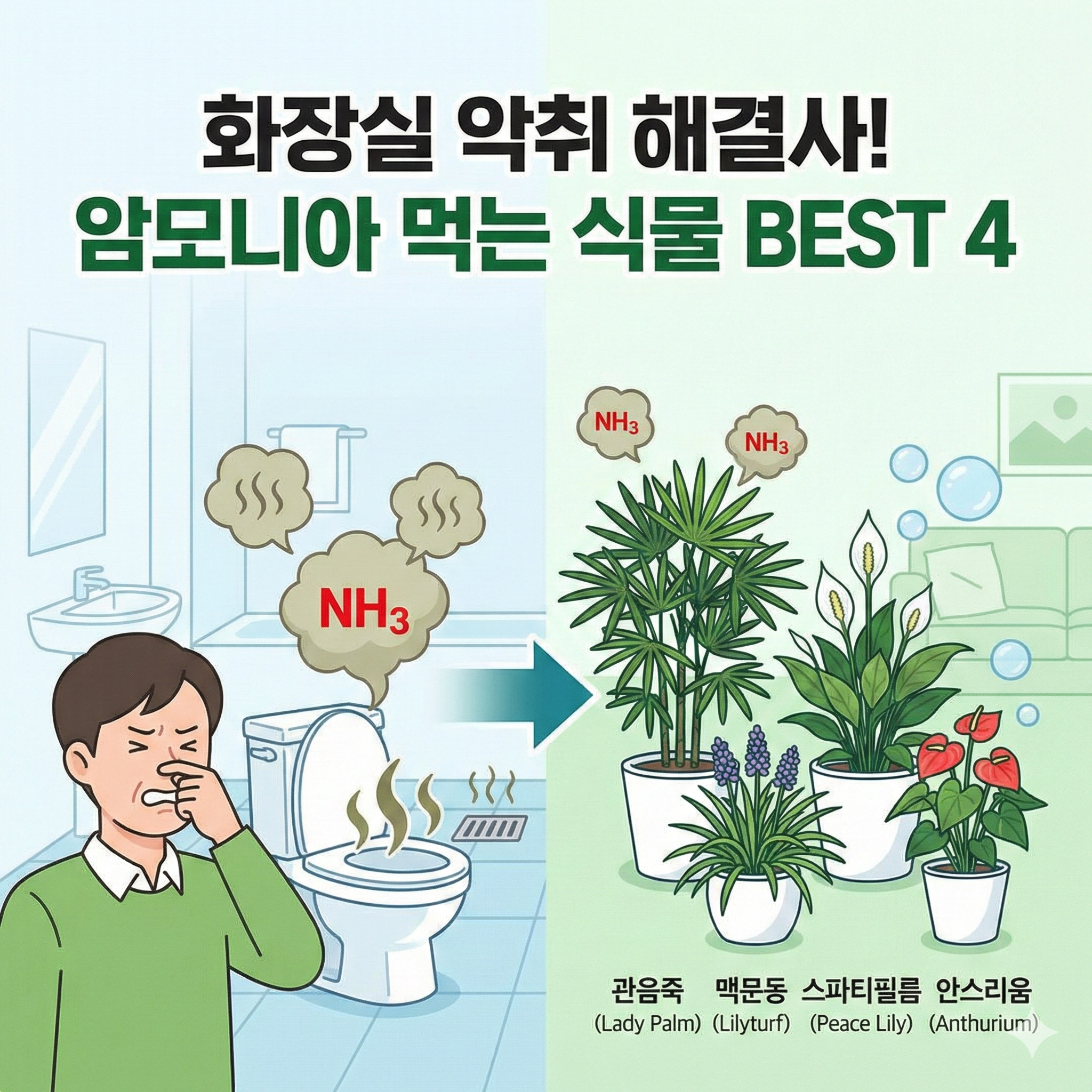 코를 찌르는 화장실 악취 해결사! 암모니아 흡입하는 기특한 식물 BEST 4