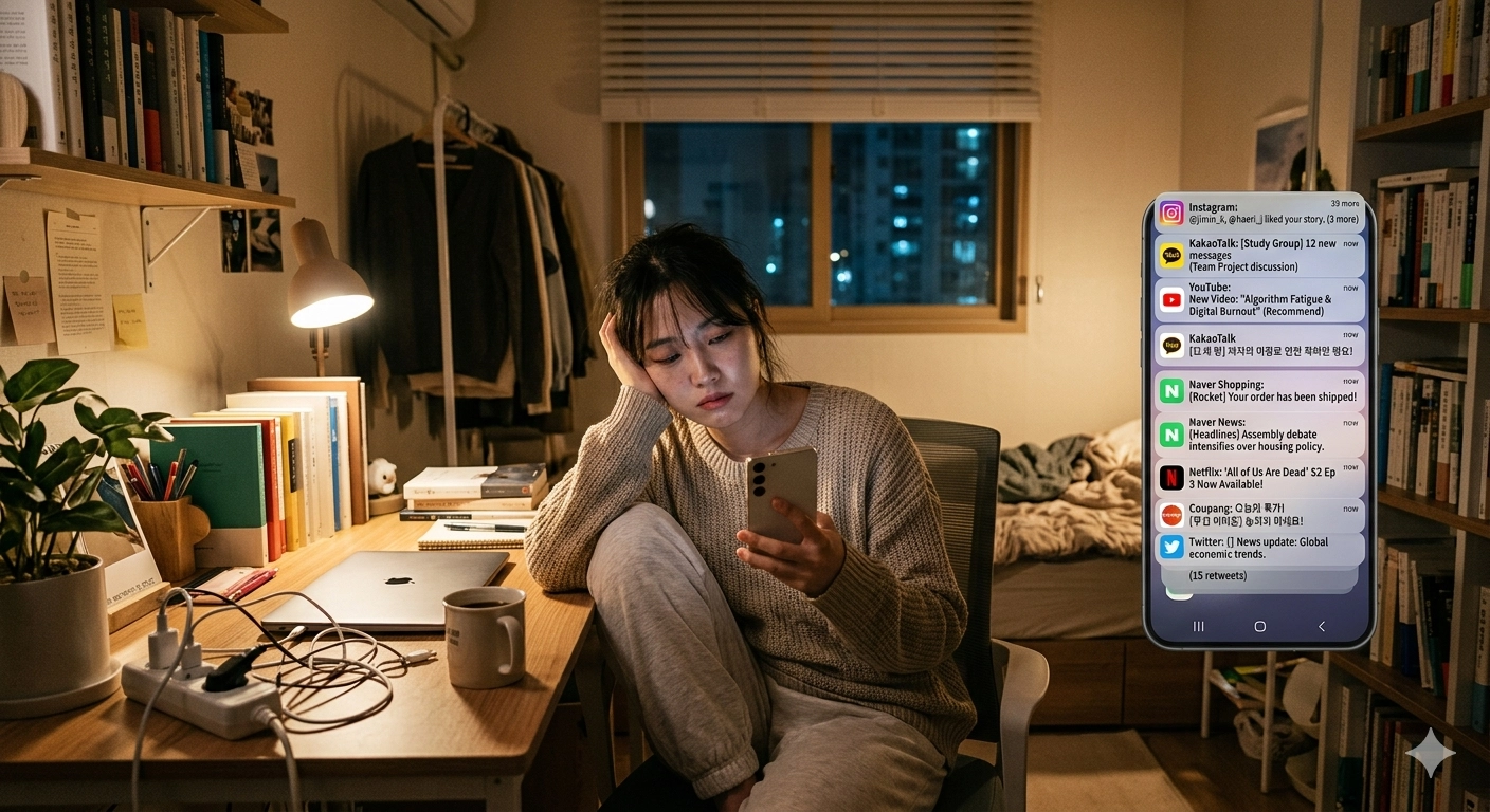 스마트폰 알림이 많이 쌓여 피곤해하는 사람