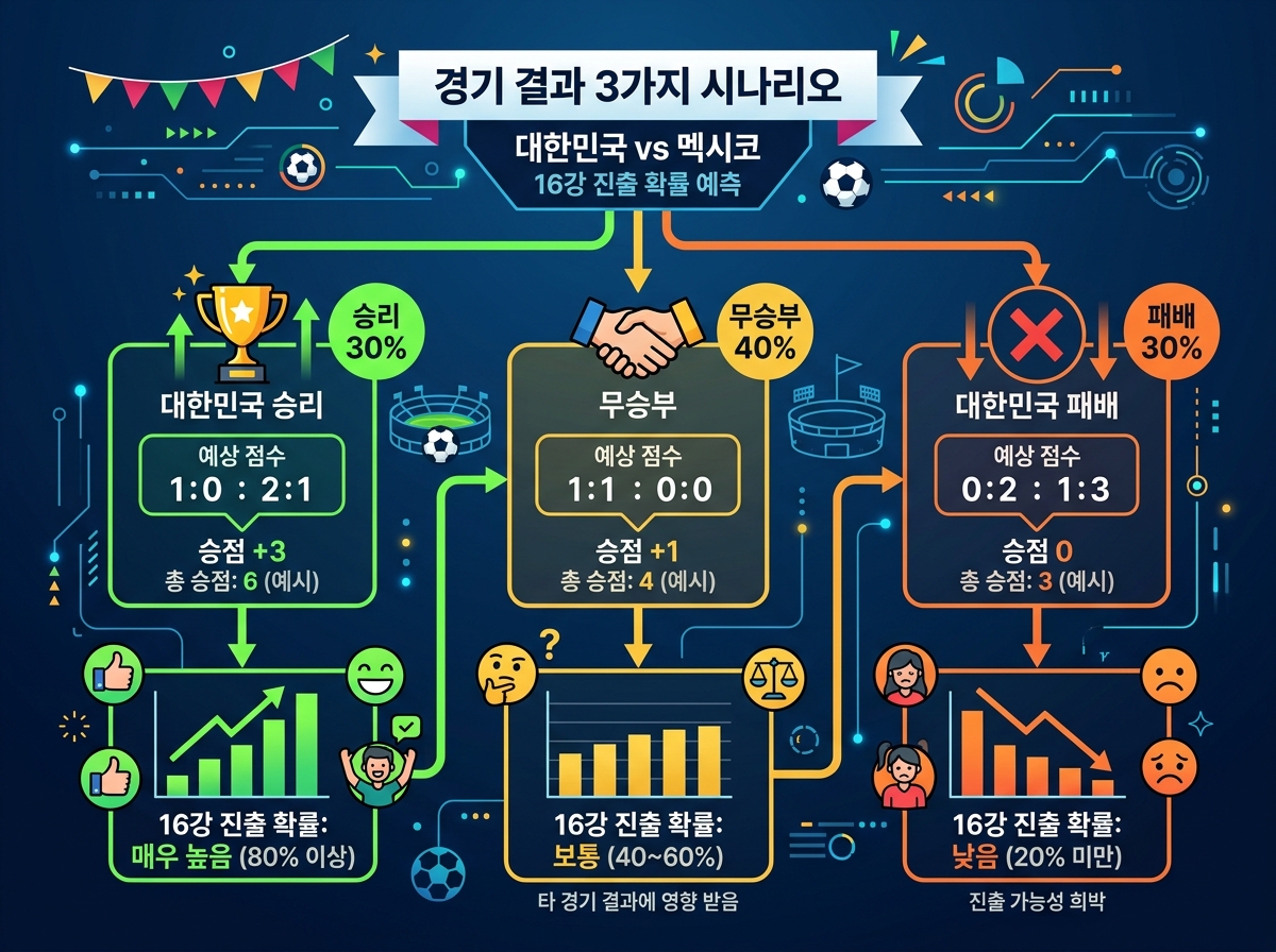 한국 멕시코전 경기 결과 3가지 시나리오 승무패 예측 플로우차트