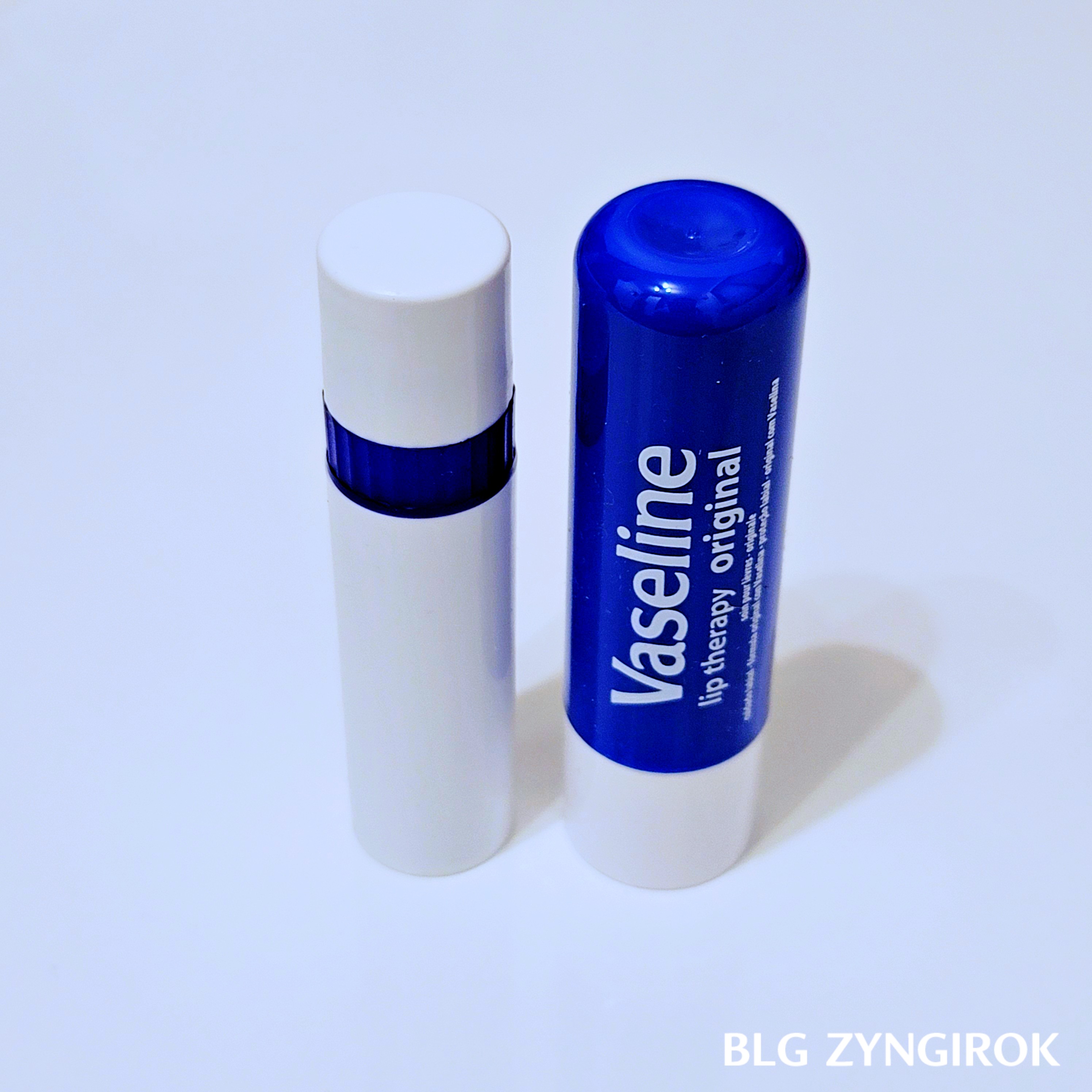 뉴트로지나 립밤과 바세린 립밤이 나란히 서있는 모습이다.