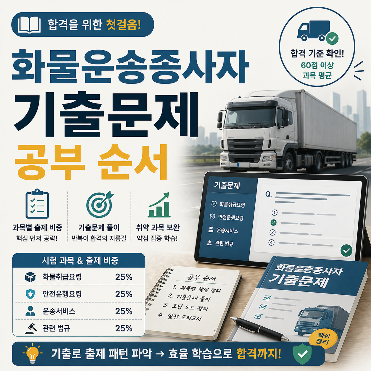 화물운송종사자 자격시험 기출문제 공부 방법을 안내하는 이미지