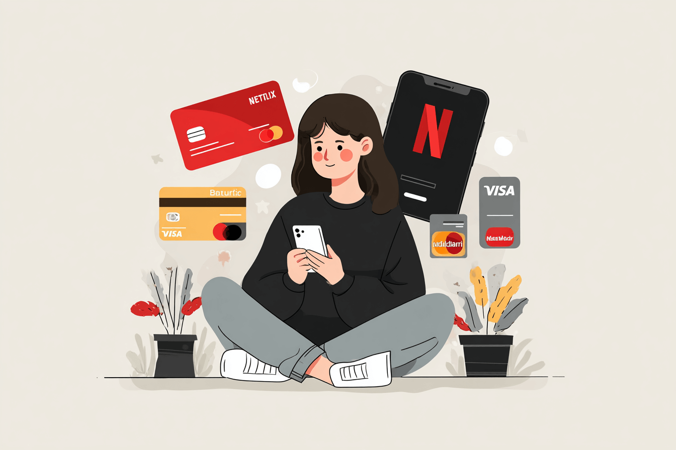 넷플릭스-할인-카드들과-여성-그림