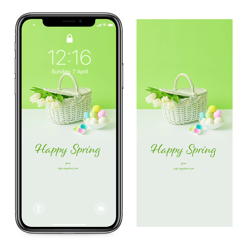 06 꽃바구니 연두색배경 C - Happy Spring 부활절계란배경화면