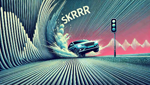 An abstract representation of sound waves and a car screeching to a halt