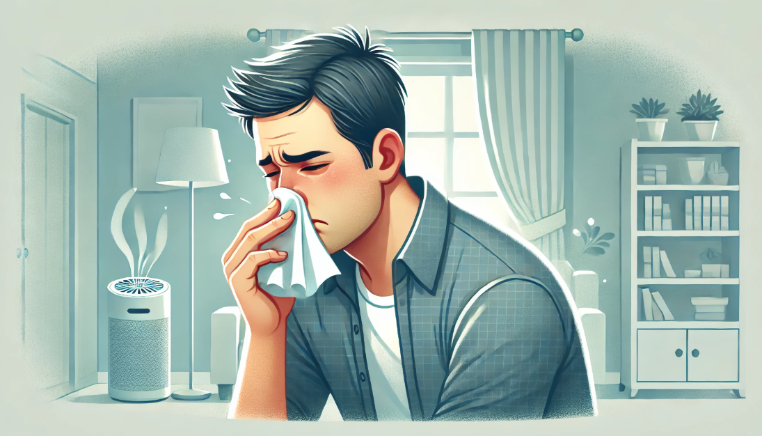 비염 때문에 코가 답답해 힘들어 하는 남자 사진