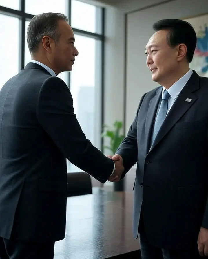 대통령과 악수하고 있는 한 남자의 모습