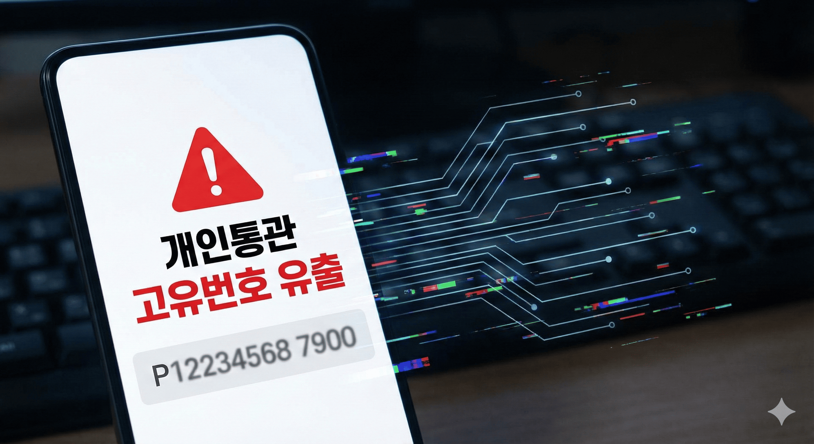 개인통관고유부호 유출 위험 경고 이미지, 풀린 자물쇠와 P코드