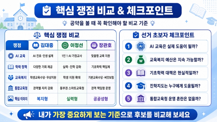 2026 광주특별시교육감 후보 공약 비교 김대중 이정선 장관호 핵심정리