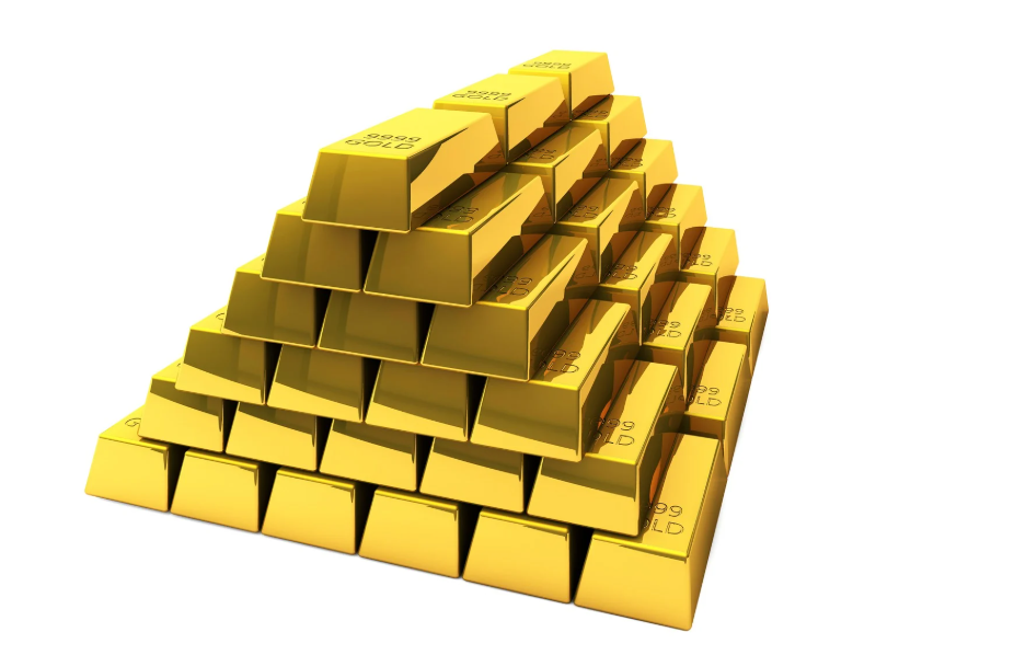 금덩이가 쌓여있는 모습