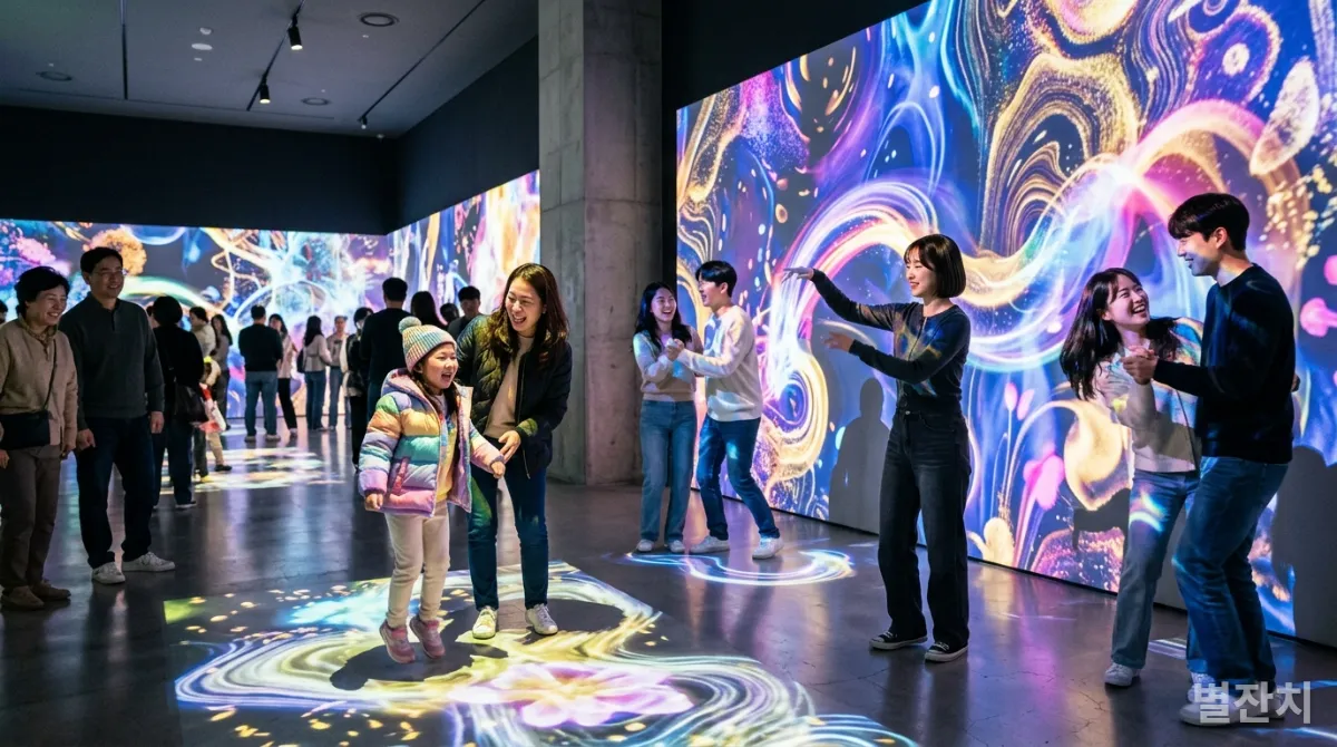 관객들이 직접 참여하여 변화하는 몰입형 인터랙티브 아트 전시