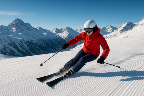 알프스에서 즐기는 스키 타기와 관련된 사진