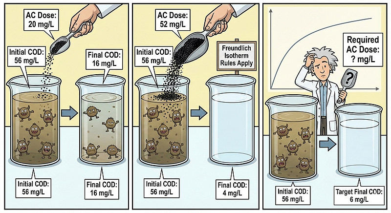Freundlich 흡착식으로 활성탄 주입량 계산