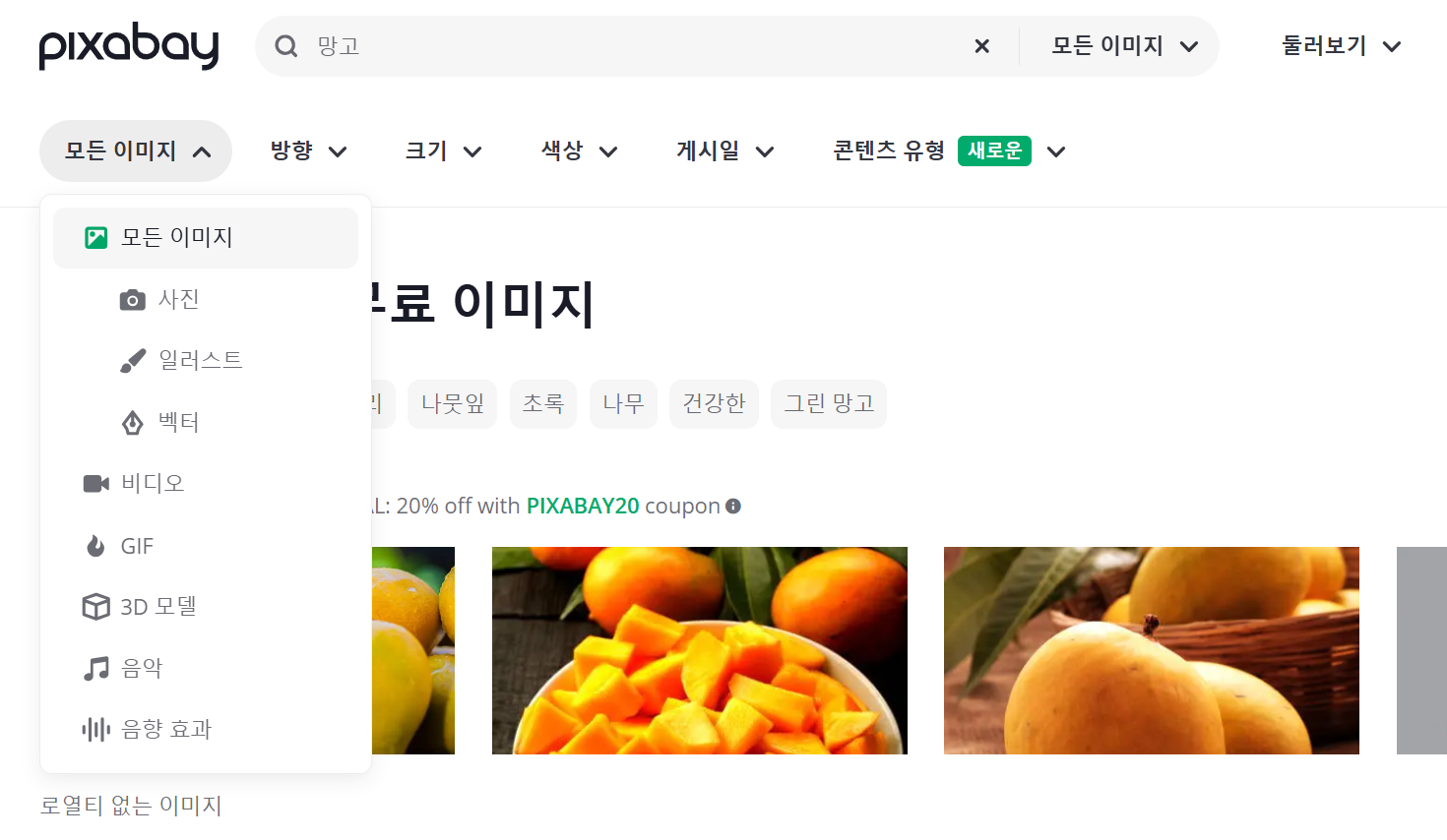 검색창에 원하는 키워드 입력