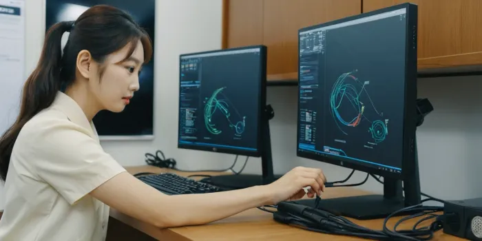 인식 문제 해결을 위해 모니터와 케이블을 확인하는 장면