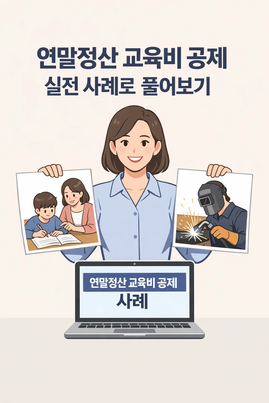 연말정산 교육비 공제 실전 사례를 보여주는 일러스트