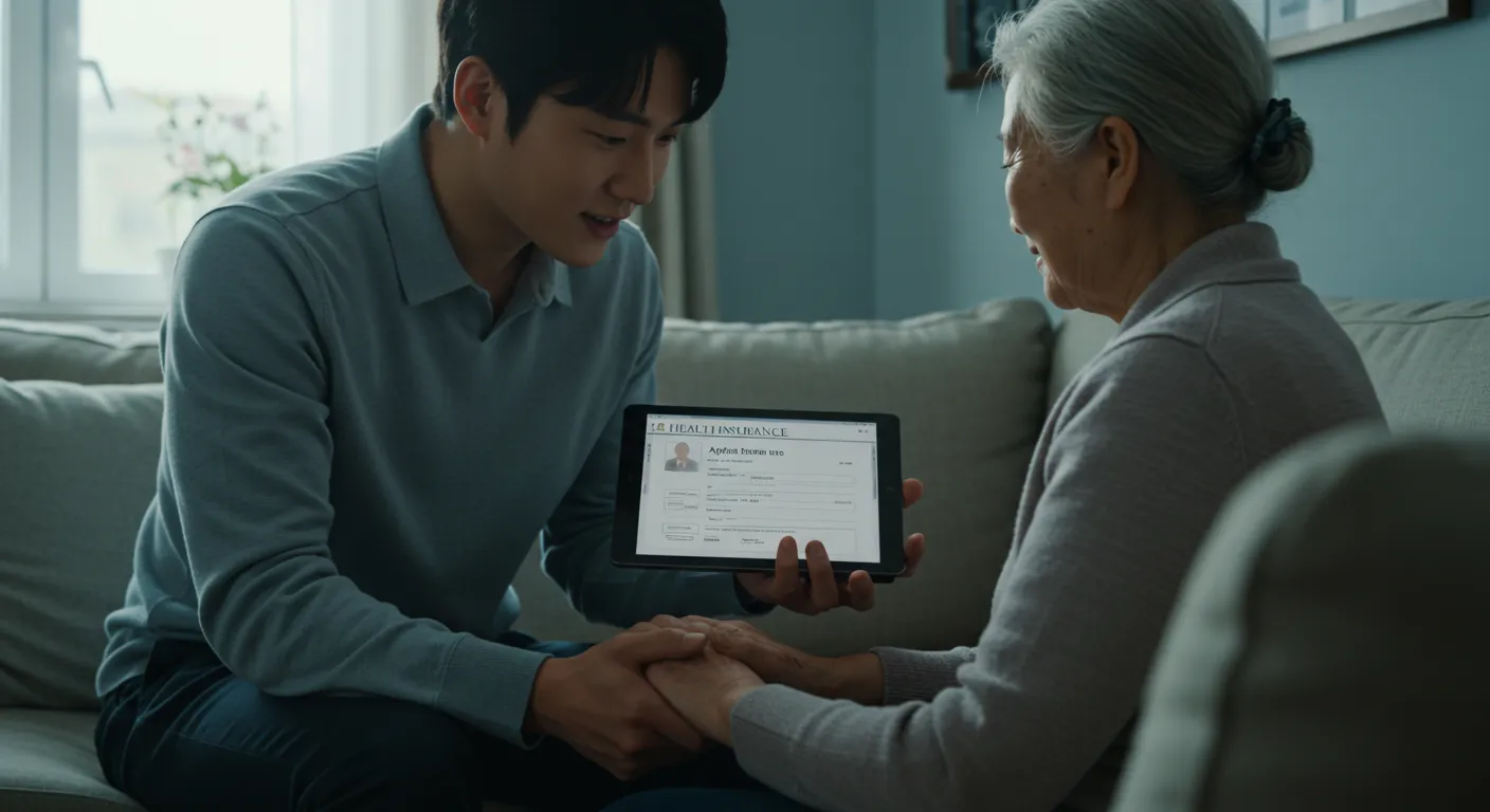 자녀가 60대 부모님과 함께 유병력자 실손보험에 대해 알아보는 따뜻한 모습