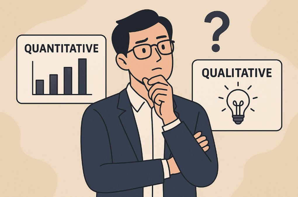 정성과 정량사이에 고민하는 이미지