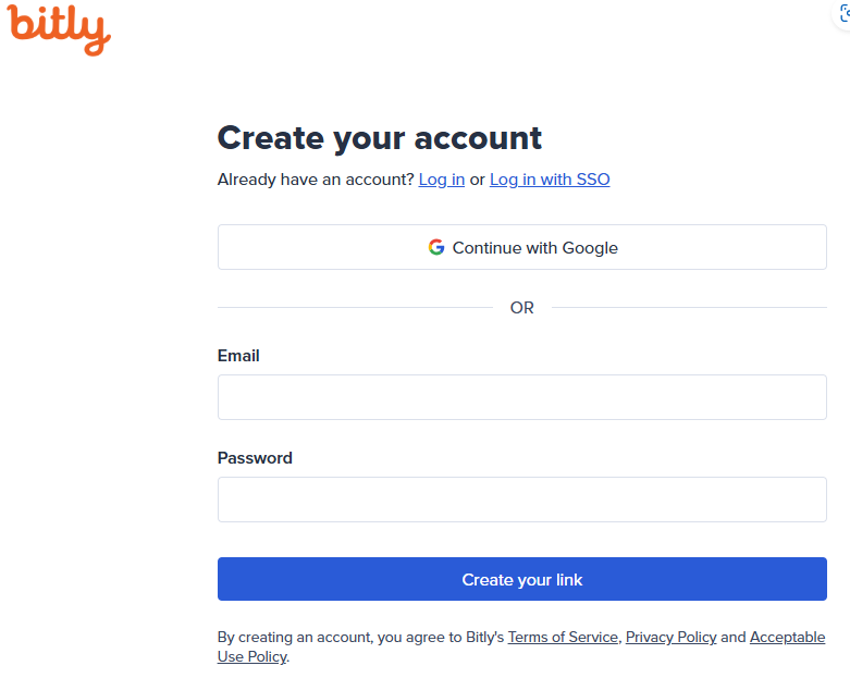 Bitly 홈페이지 가입