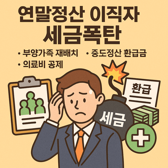 연말정산 이직자 세금폭탄 (부양가족 재배치, 중도정산 환급금, 의료비 공제)