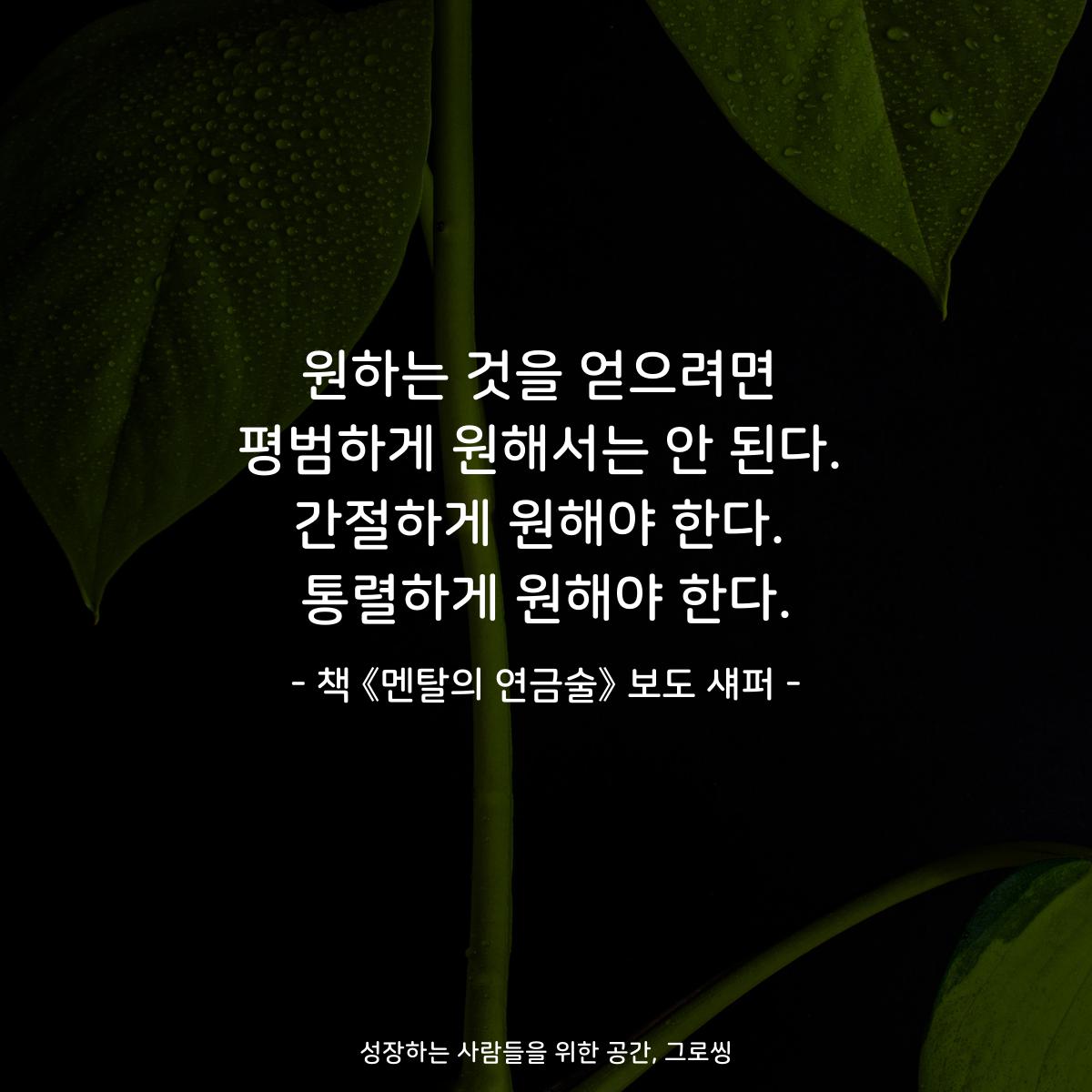 원하는 것을 얻으려면
평범하게 원해서는 안 된다.
간절하게 원해야 한다.
통렬하게 원해야 한다.