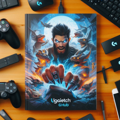 로지텍 로고와 함께 디지털 느낌의 게이밍 허브 장치.