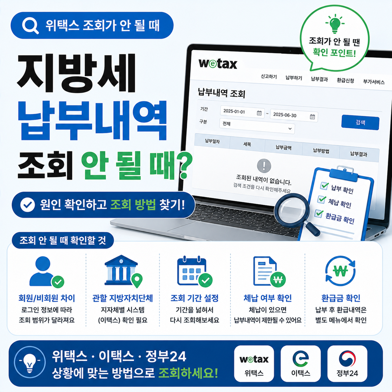위택스 지방세 납부내역 조회 화면을 보여주는 이미지