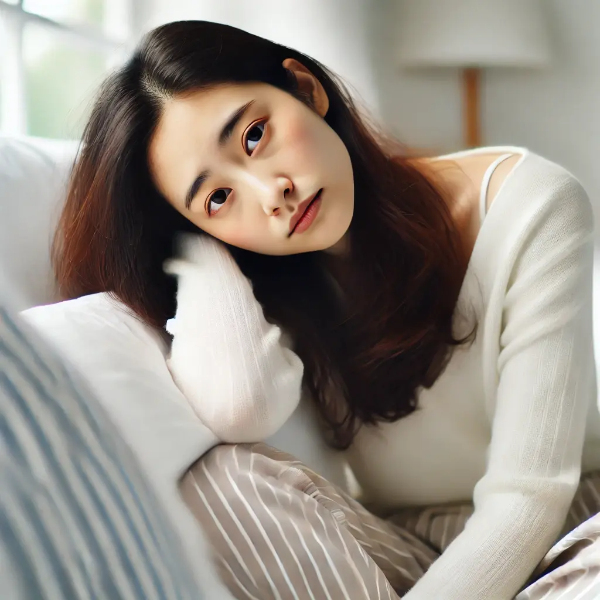 수면 부족으로 지친 동양인 여성의 모습