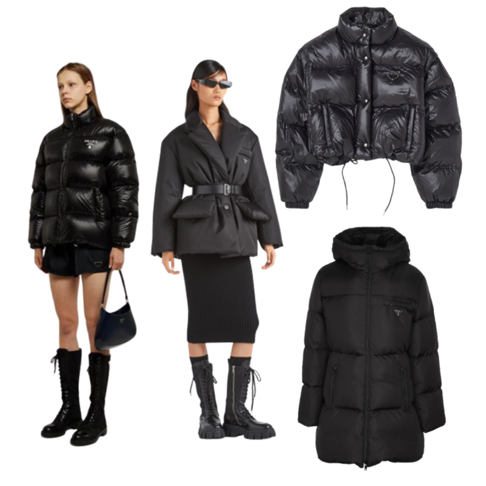 프라다 패딩 자켓 여성 22FW 리나일론 삼각 로고 다운 후드 숏패딩 재킷