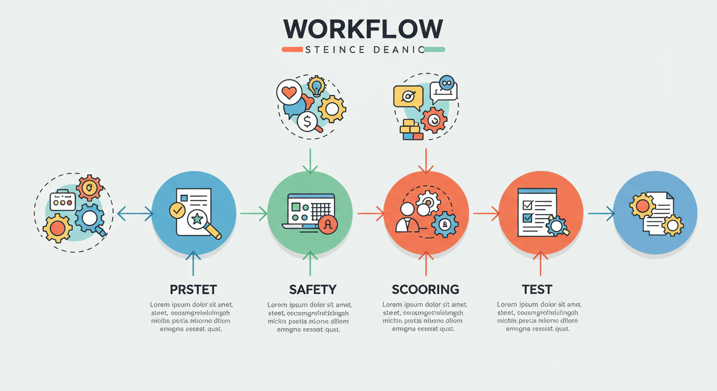 입력→프리셋→배치→필터→스코어→리라이트→테스트 흐름 인포그래픽