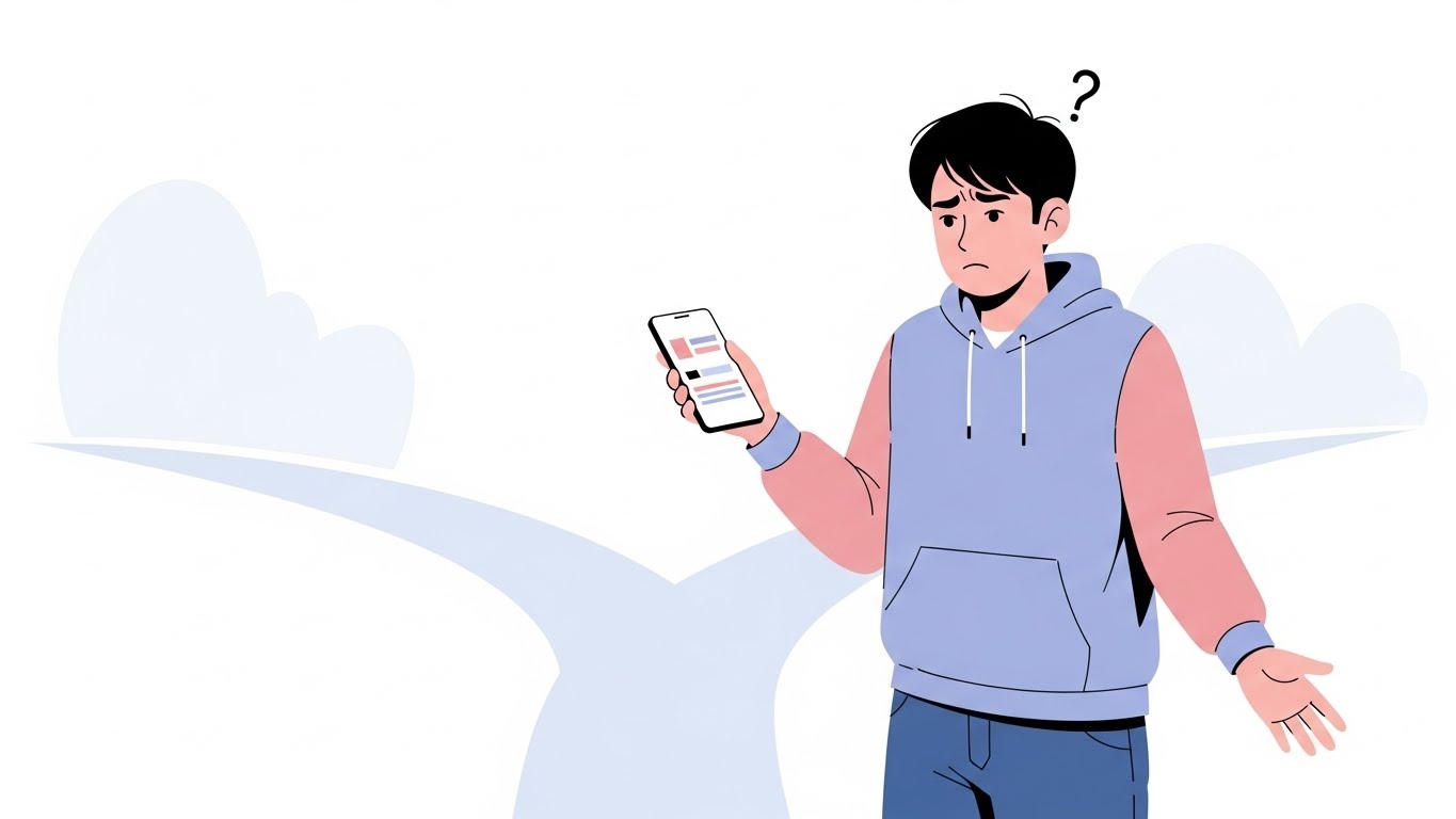 채널 초기화를 고민하며 망설이는 크리에이터의 모습, 감정적인 초기화 결정은 오히려 리스크가 될 수 있음을 인식해야 합니다.