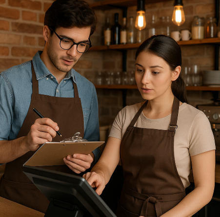 알바 고용 후 감당 가능하도록 교육하는 모습