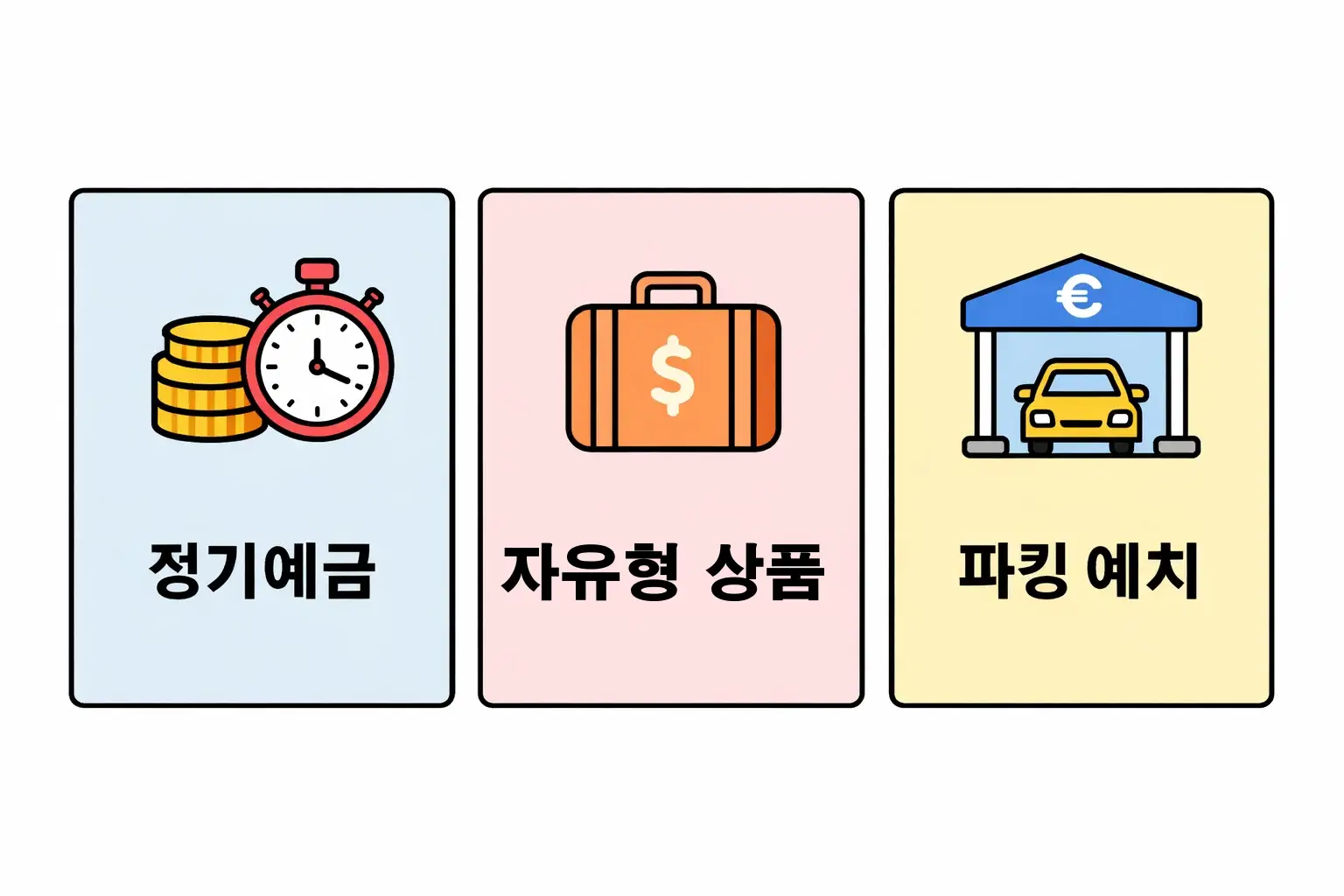 카카오뱅크 정기예금 자유형 상품 파킹 예치 구조를 비교해 각각 어떤 상황에서 선택해야 하는지 구분해 설명한 이미지입니다