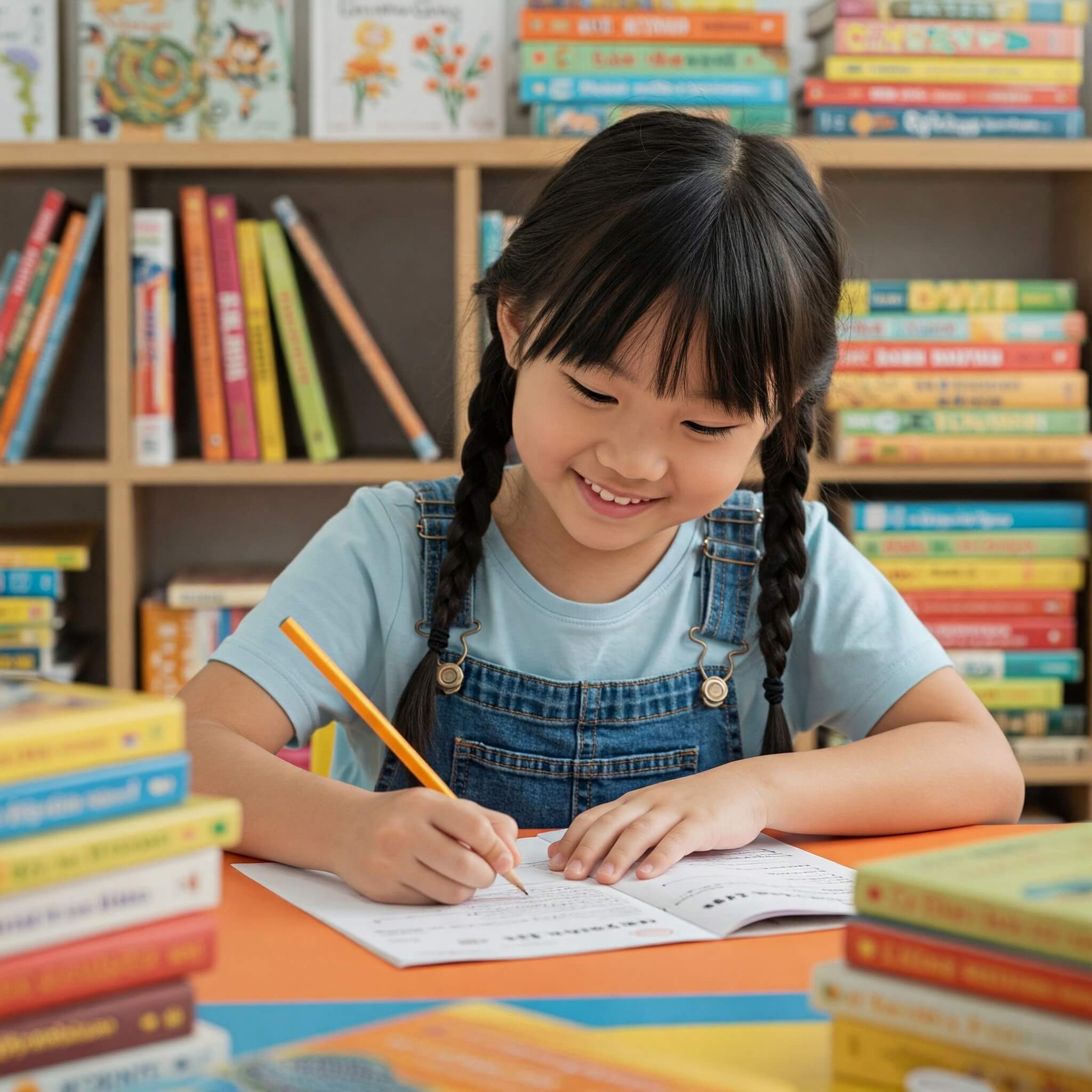 문해력 향상을 위해 글을 쓰는 초등학생